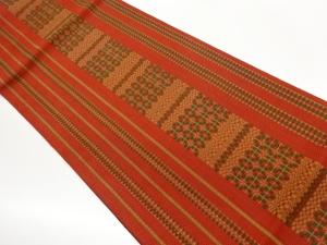 本場筑前博多縞に幾何学模様織出し名古屋帯